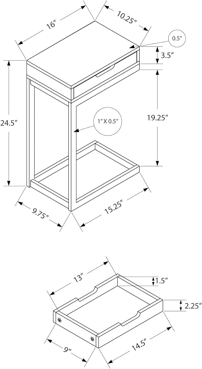 3601 C-Shaped Accent Table White 16"L x 10"W