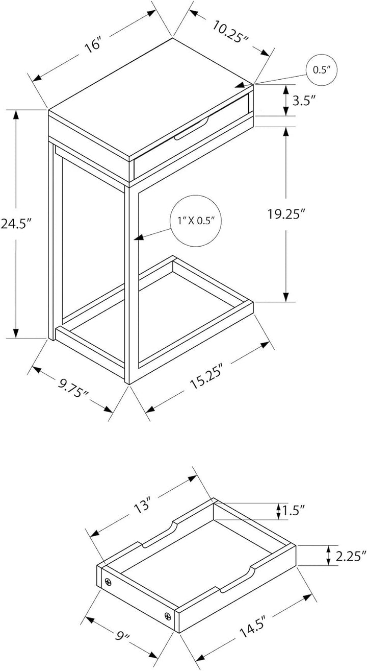 3601 C-Shaped Accent Table White 16"L x 10"W