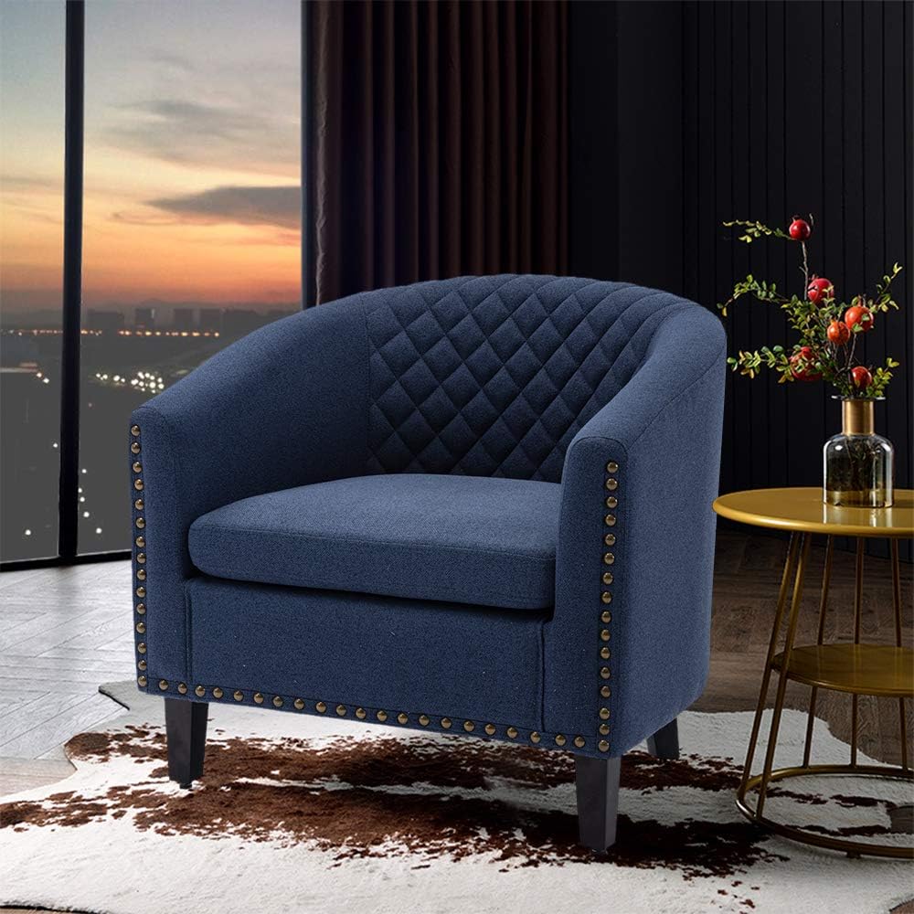 Modern Upholstered Accent Armchair Soft Linen - Navy