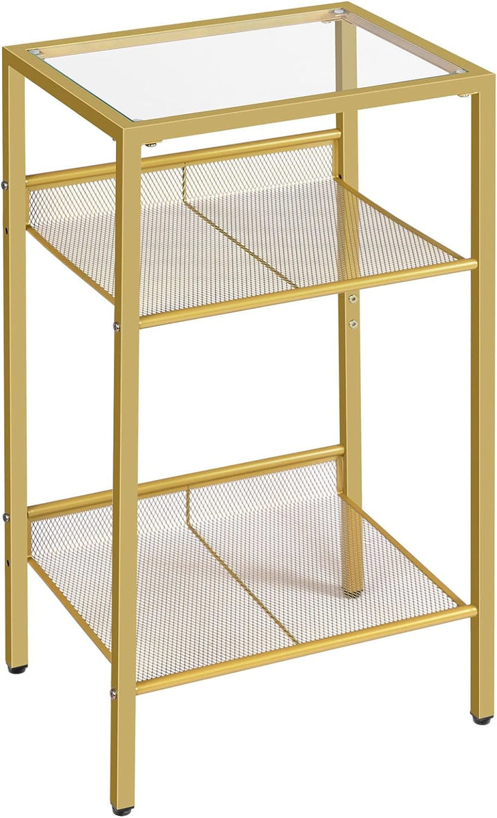 Tall End Table, Gold Side Table with Mesh Shelves