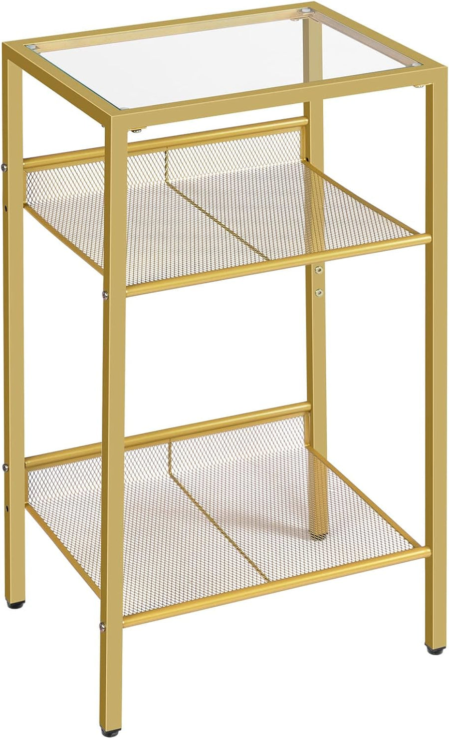 Tall End Table, Gold Side Table with Mesh Shelves