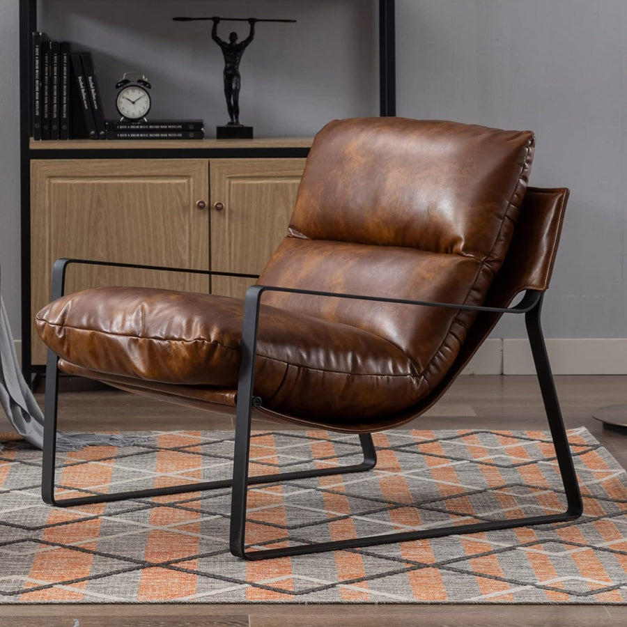 Modern PU Leather Accent Armchair, Brown