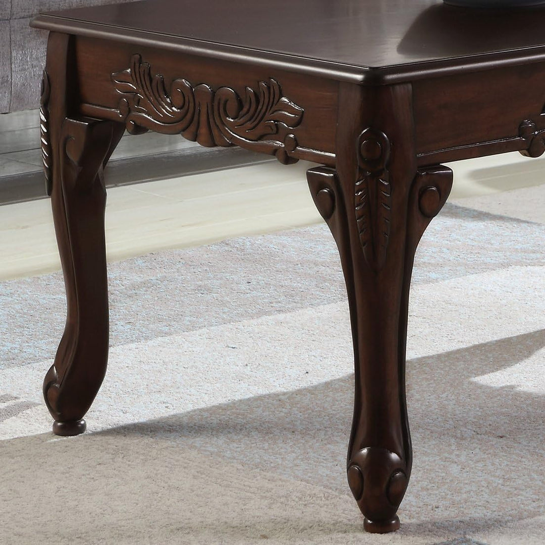 Ornate Traditional Wood Coffee Table, Dark Cherry