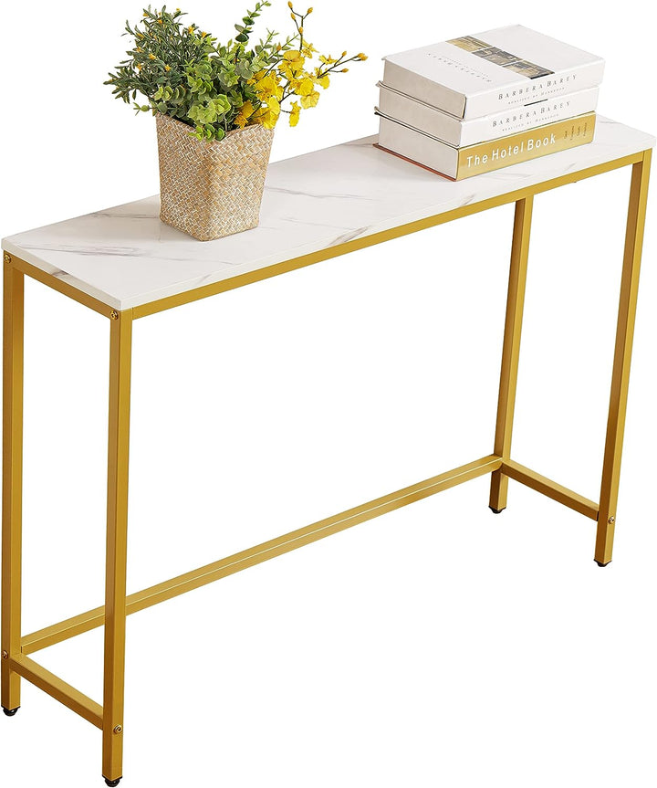 Console Table, Faux Marble MDF Sofa Table, Golden