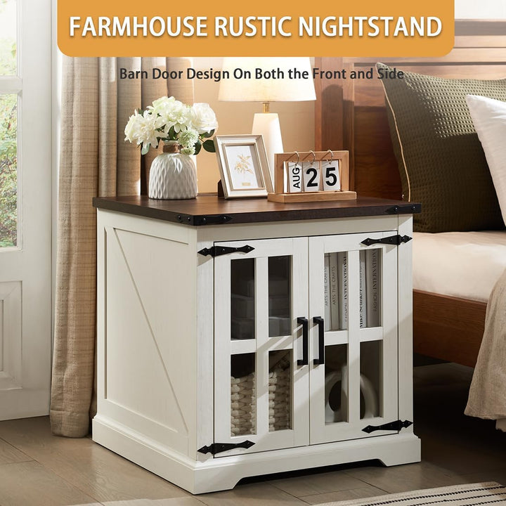 Farmhouse End Table w/ Charging Station,24" Sofa Side Table