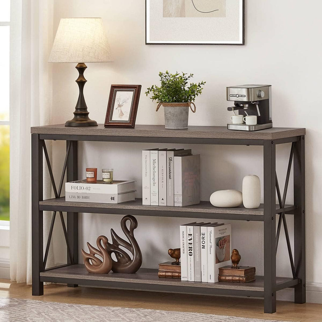 Rustic Sofa Table, 3 Tier Wood Shelves Entry