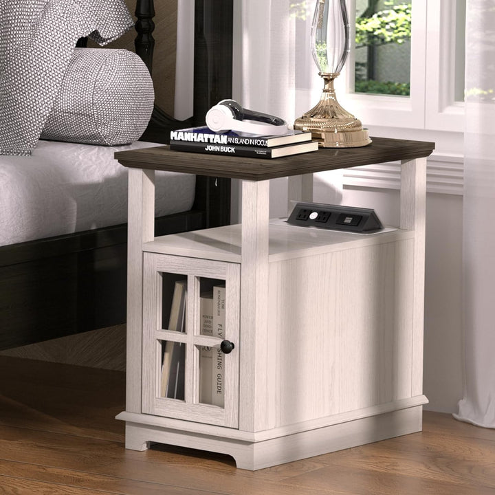 End Table with Charging Station, Narrow Side Table