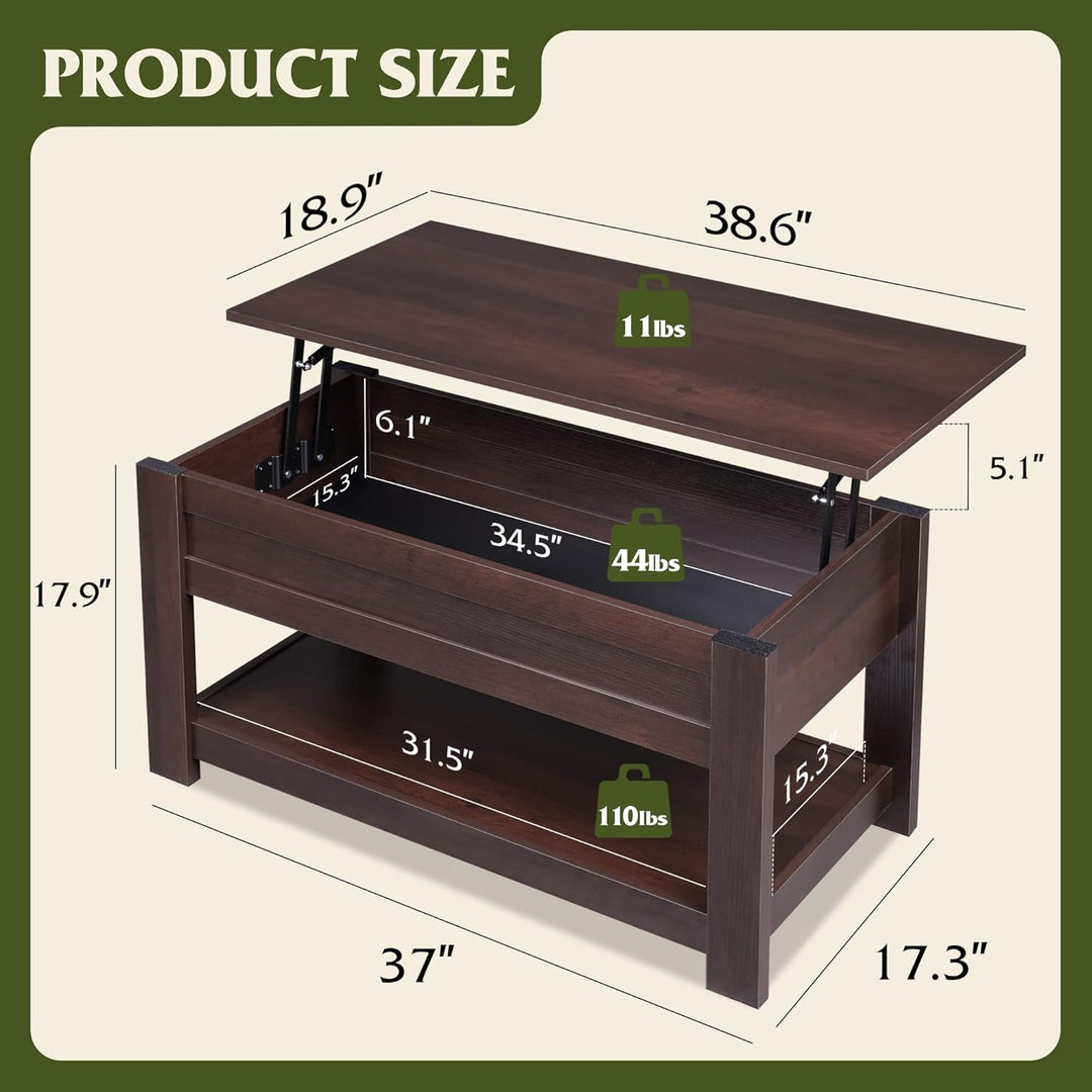 Modern Lift Top Coffee Table with Storage Shelf, Hidden Compartment