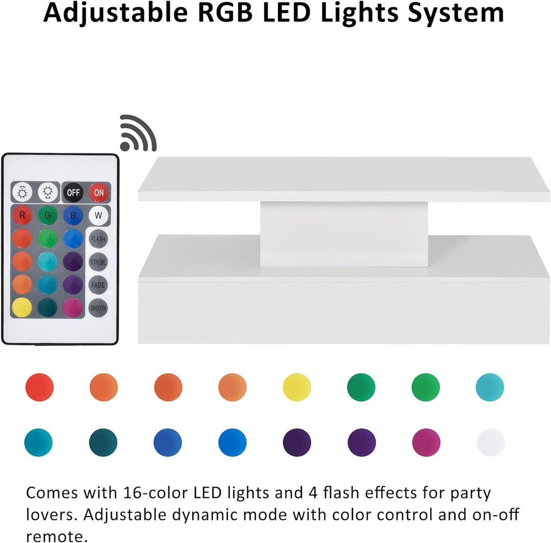 LUMISOL High Glossy UV Coffee Table with LED Lights, 2 Tiers, White