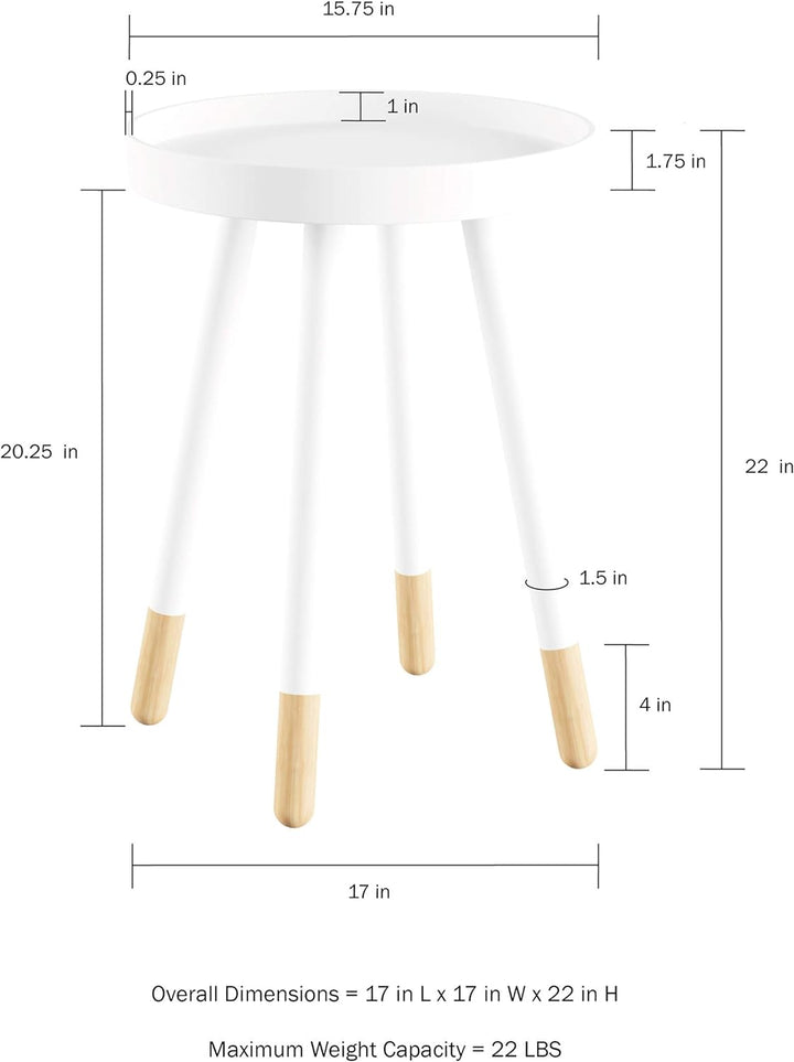 (White) Round End Table-2-Tone Mid-Century