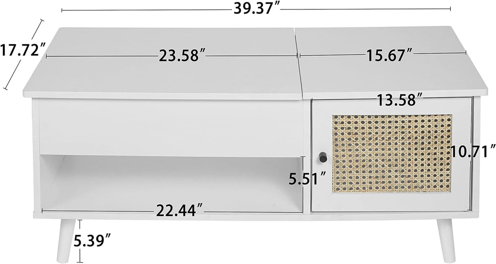 Versatile Lift-Top Coffee Table, Hidden Storage, Adjustable, White