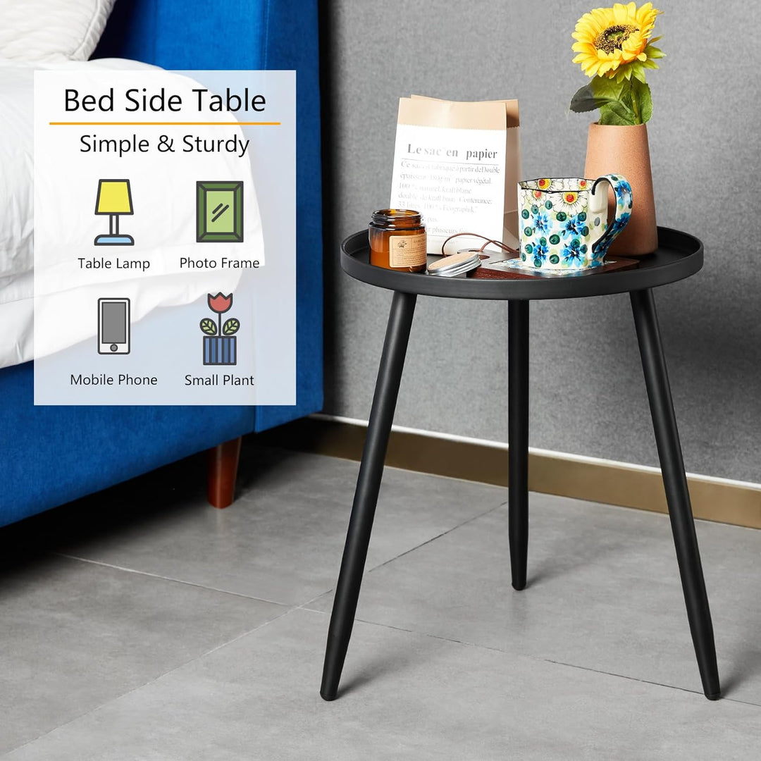 Decent End/Side Tables - Small Round Accent Table, Metal Black Narrow Night Stands with 3 Legs, Ideal for Any Room