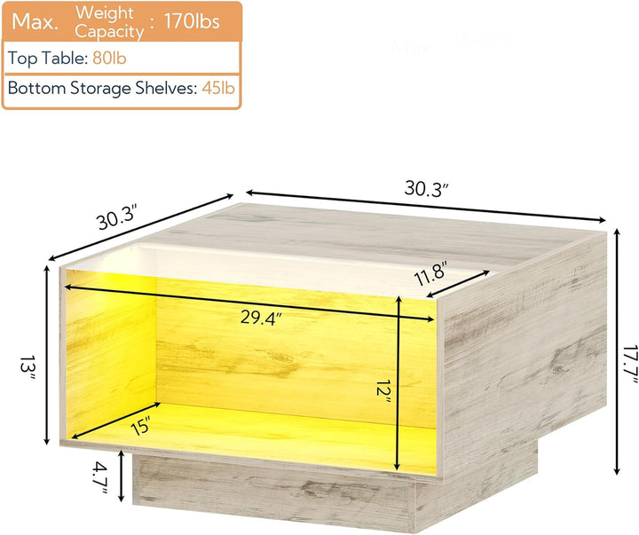 Yusong Modern Glass Top Coffee Table with Storage, Greige