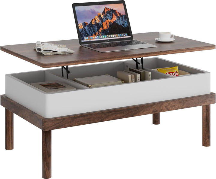 Shintenchi Lift Top Coffee Table with Hidden Compartment, Walnut