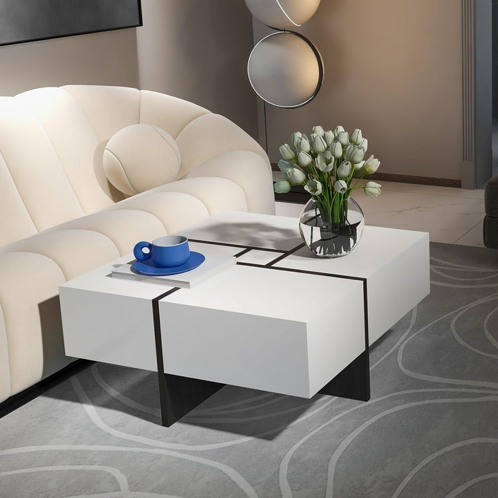 Modern White Coffee Table, Durable Particle Board, Waterproof, Pr4