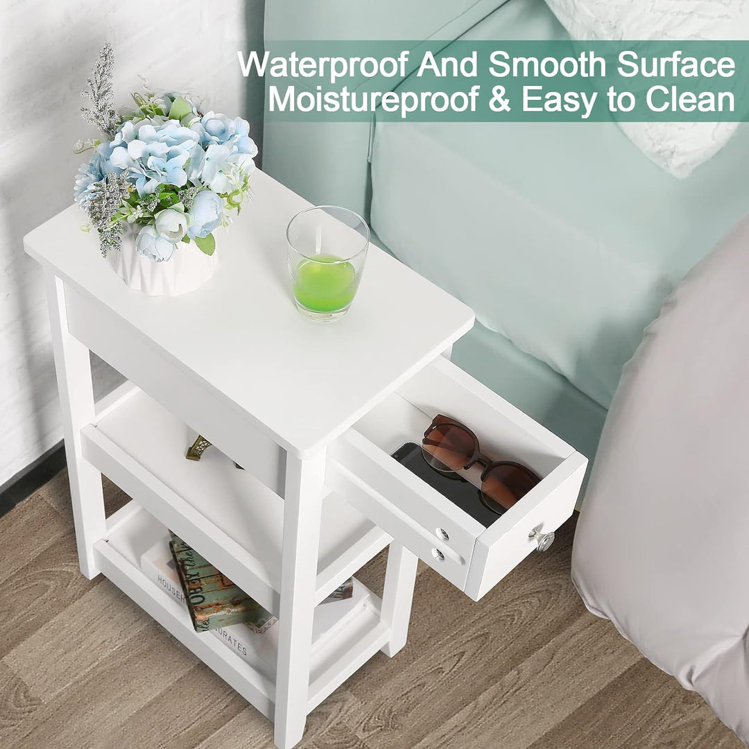 3-Tier White Nightstand, Wood Look Accent Tables