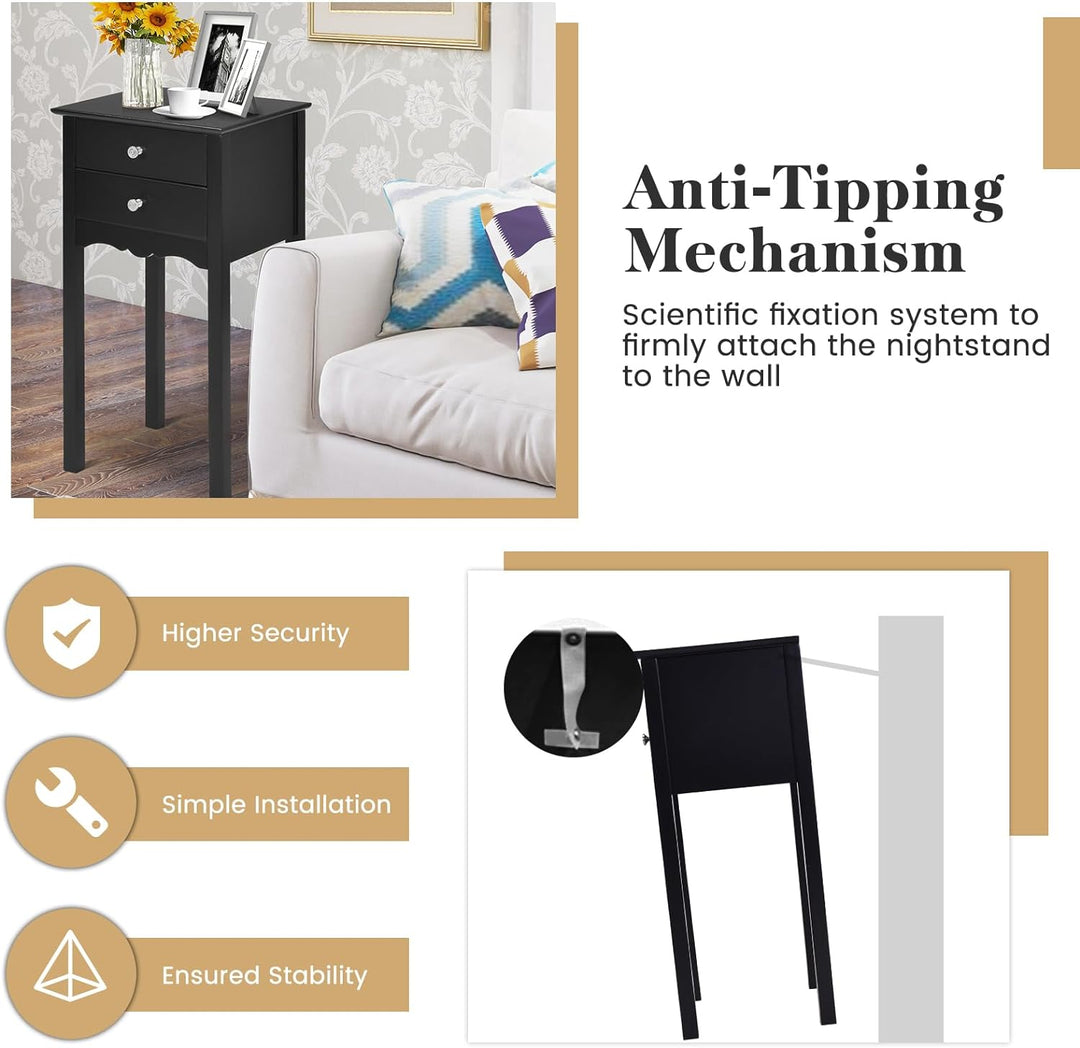 End Table w/ 2 Drawers Side Table Nightstand Black