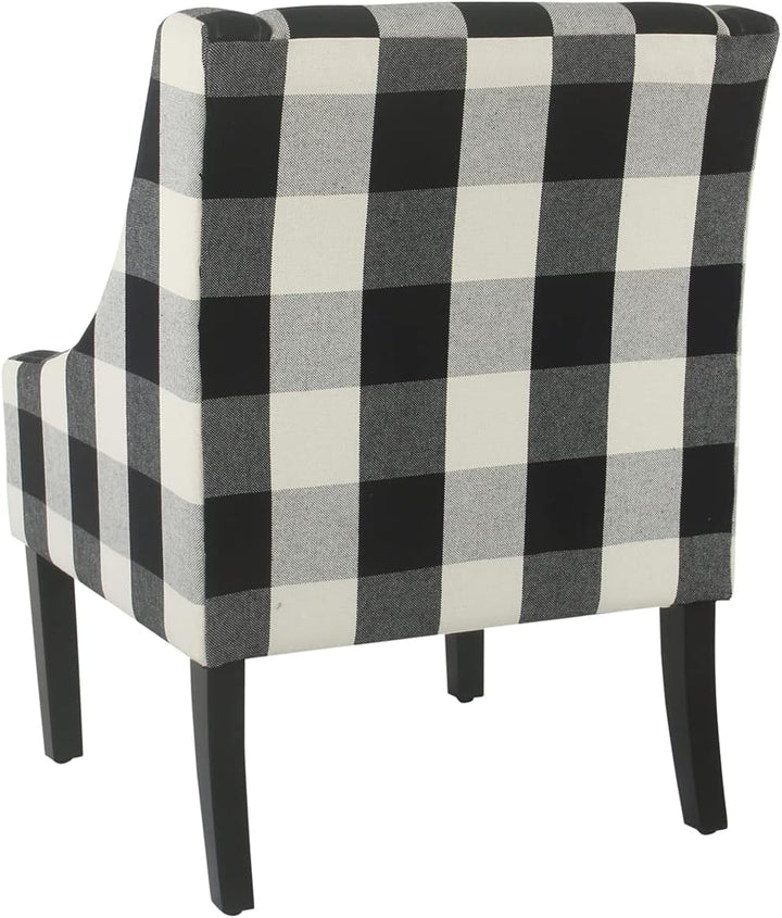 Upholstered Swoop Arm Accent Chair Black Plaid