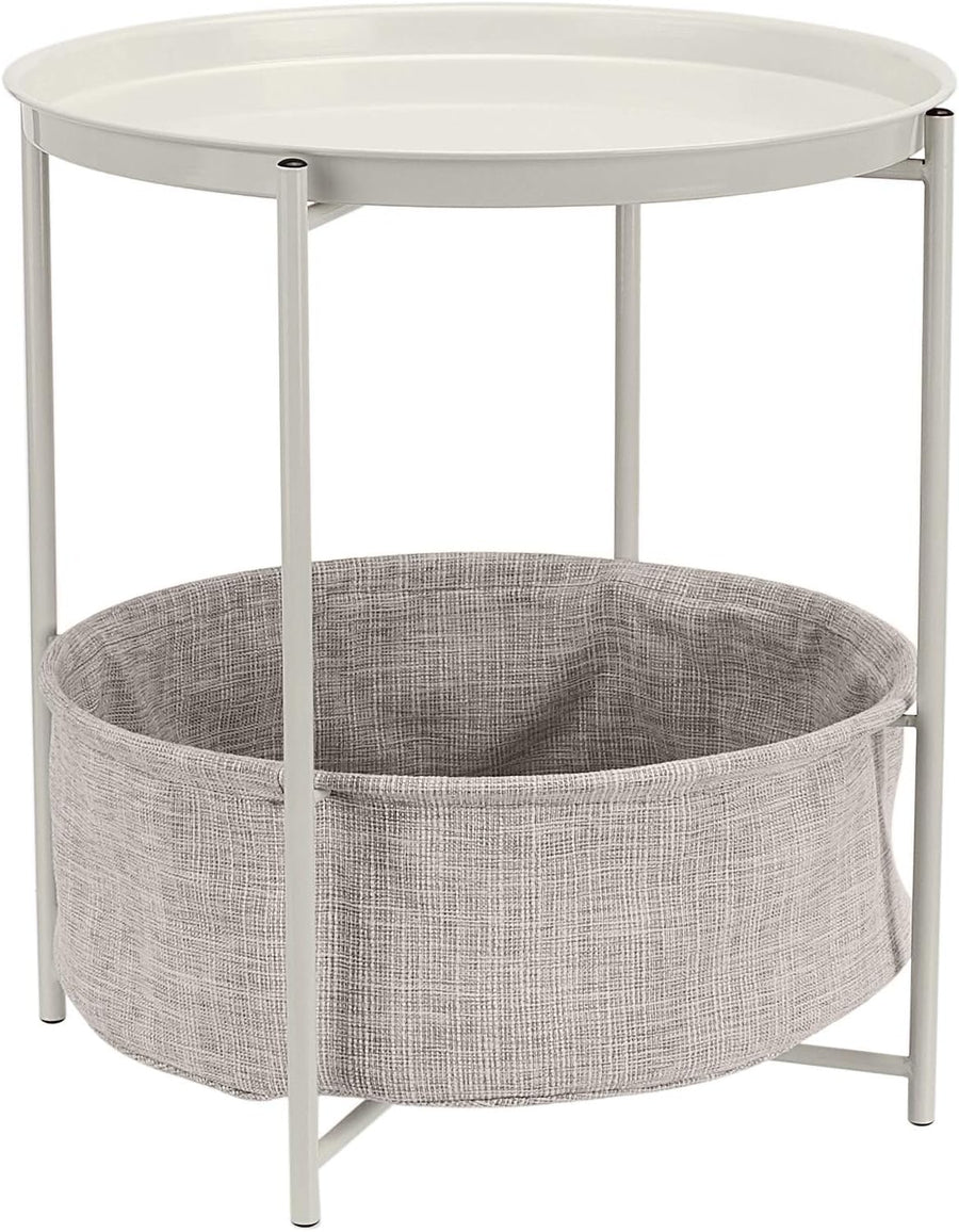 Basics Round Storage End Table, White/Heather Gray, 17.7