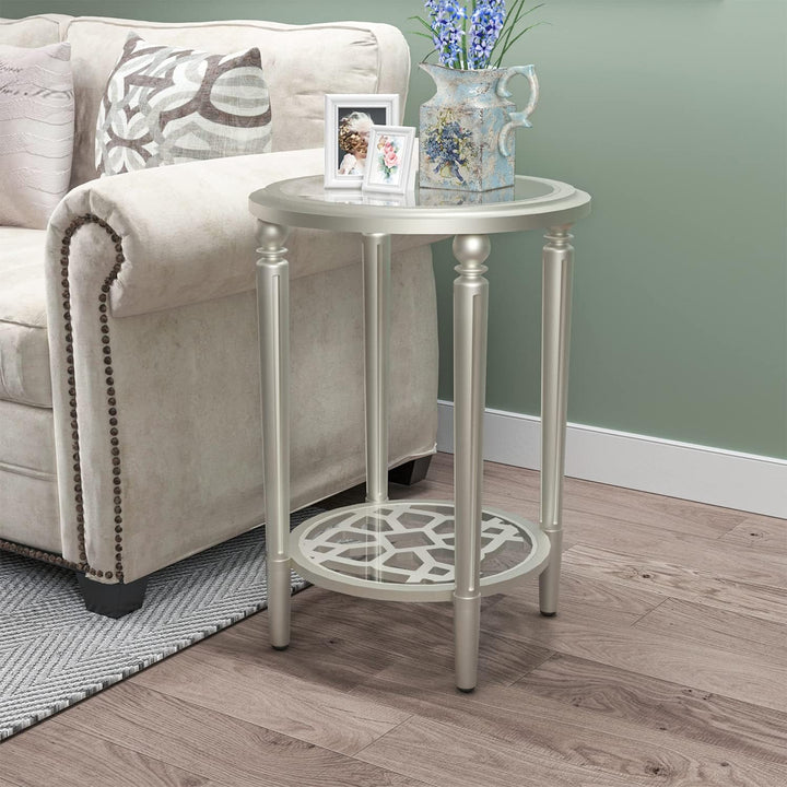 Modern Round End Table, 2-Tier Champagne Side