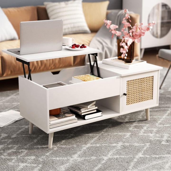 Versatile Lift-Top Coffee Table, Hidden Storage, Adjustable, White