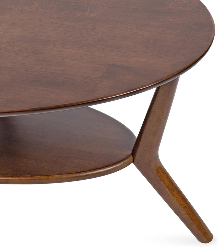 Nylah Mid-Century Modern Oval Coffee Table with Storage, Walnut Brown