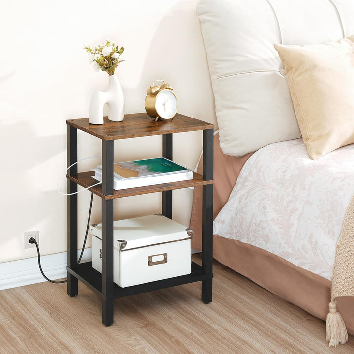 Side Table w/ Charging Station, 3-Tier Storage