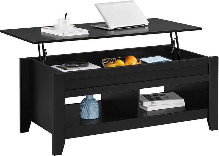 Lift Top Coffee Table with Hidden Storage and Open Shelf, Black