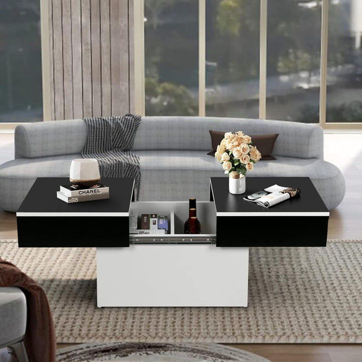 Modern Extendable Coffee Table w/ Storage, High Gloss Black