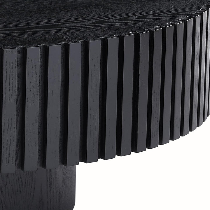 Handcrafted Modern Wood Nesting Coffee Table, Fluted Drum, 31.49" Black