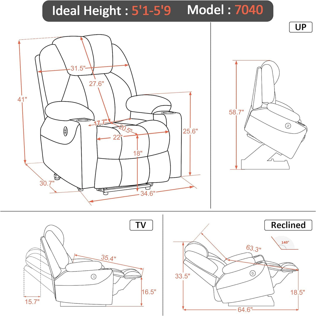 Electric Power Lift Recliner Chair Sofa, Light Brown