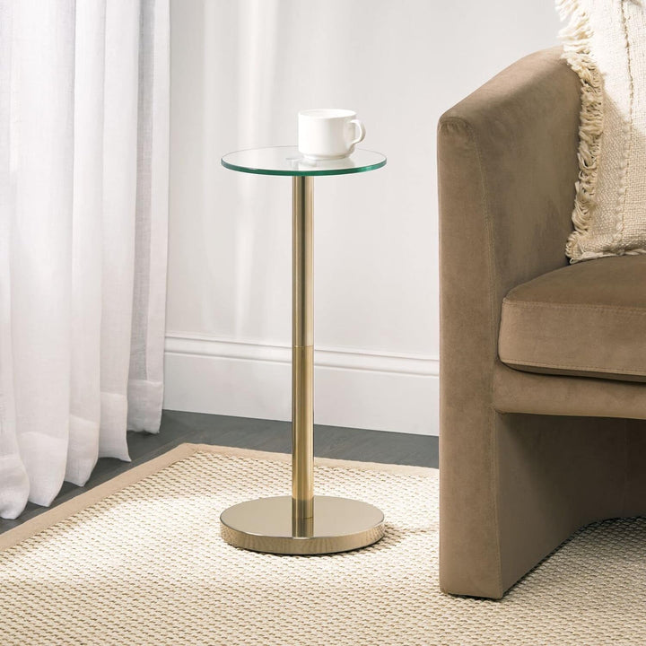 Glass Top Side/End Drink Table - Clear/Soft Brass