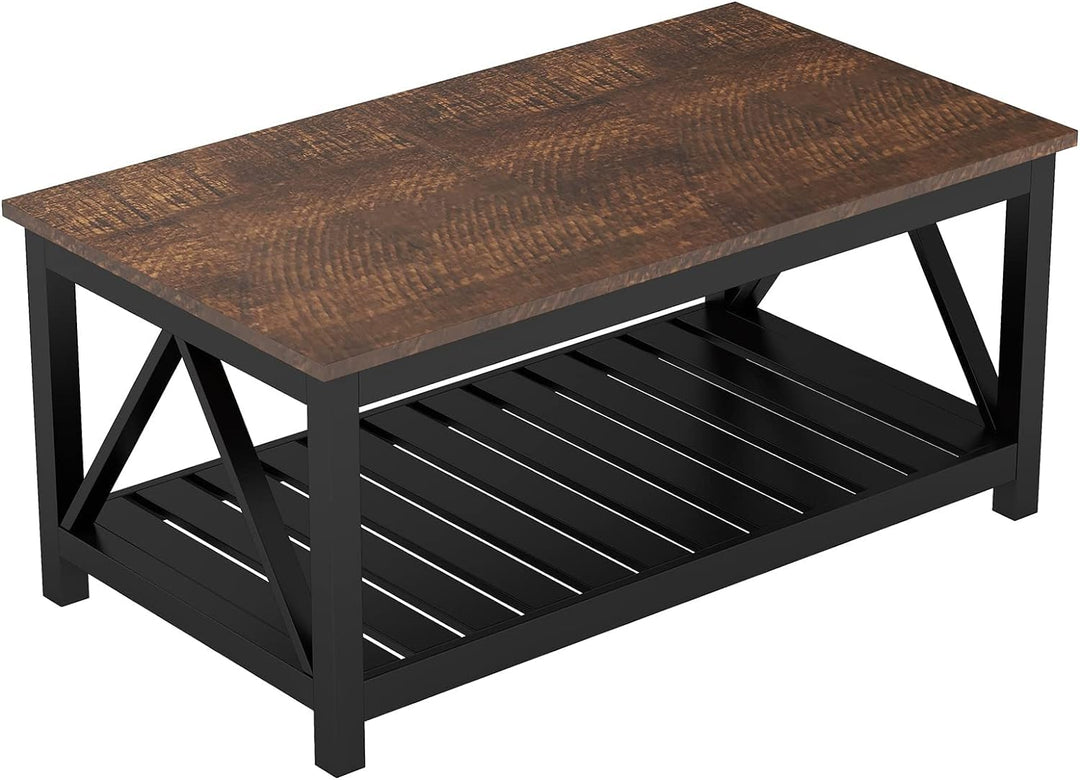 Rustic Vintage Coffee Table with Shelf, 40-Inch, Black