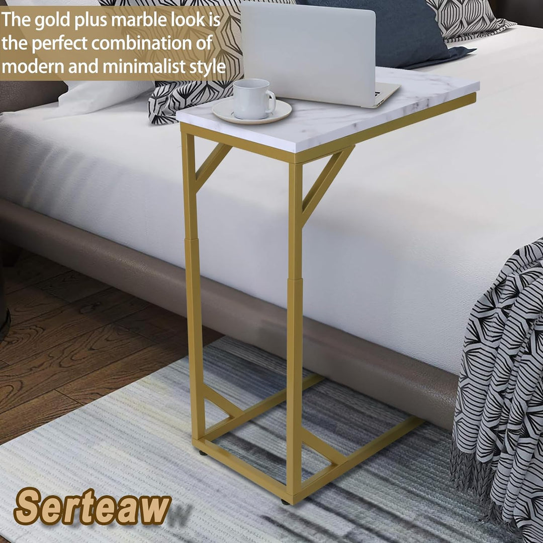 C-Shaped End Table for Couch Sofa Bedside TV Tray