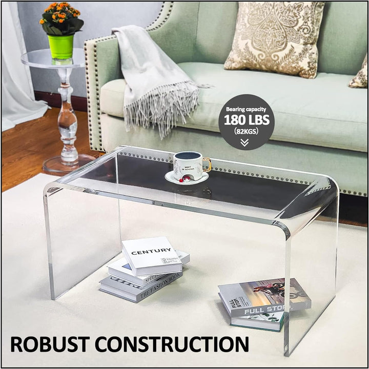 Acrylic Coffee Table, Modern Waterfall Design, Rectangle Lucite