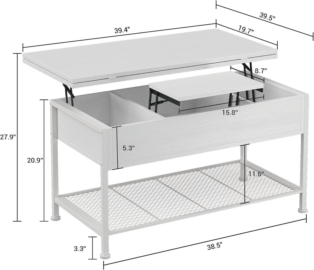 Lift Top Coffee Table with Hidden Storage, Convertible Dining Table