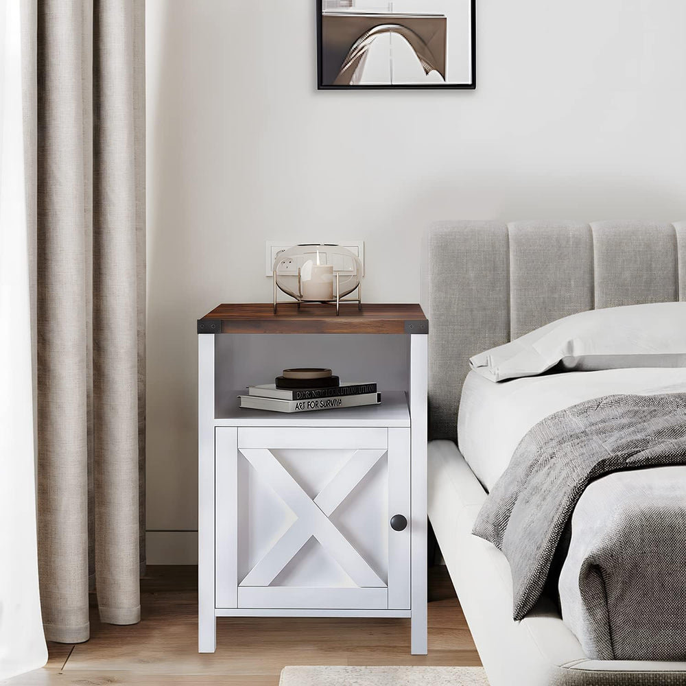 Farmhouse End Table, Rustic End Table with Barn Door and Shelf