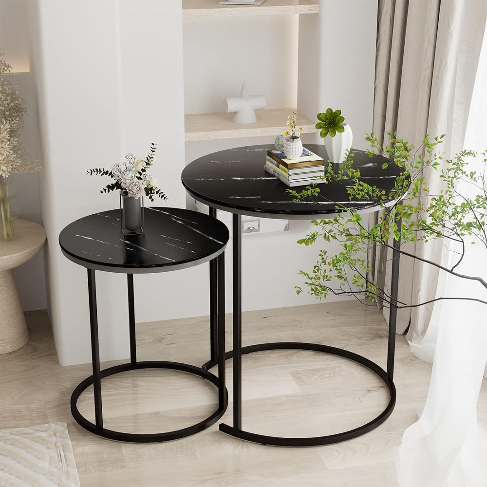 Black Marble Nesting Coffee Table Sets Side End Table