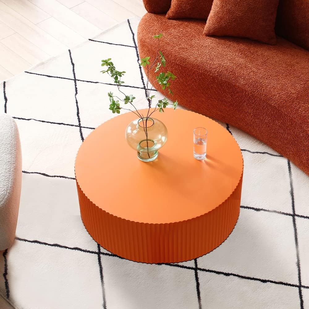 Modern Nesting Coffee Table Set, Round Wood Side Table, Orange