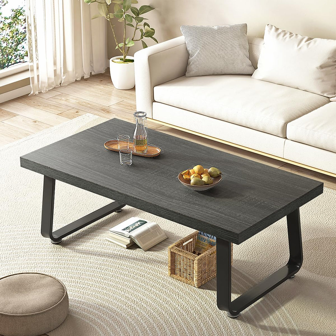 HSH Industrial Wooden Coffee Table, Modern Minimalist Rectangular Center Table, Dark Gray Oak