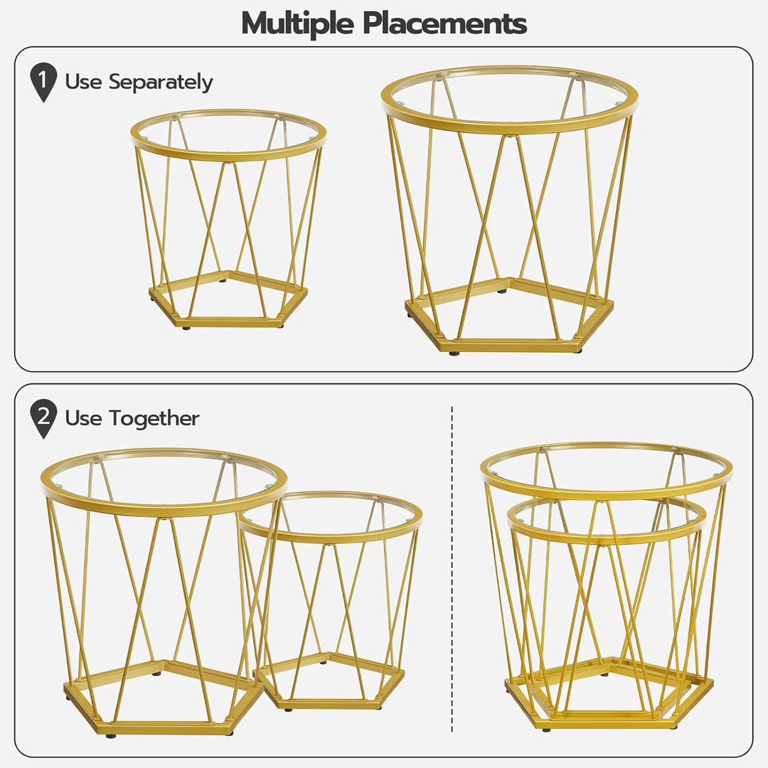 Small Coffee Table Set of 2, Round Coffee End Table, Gold