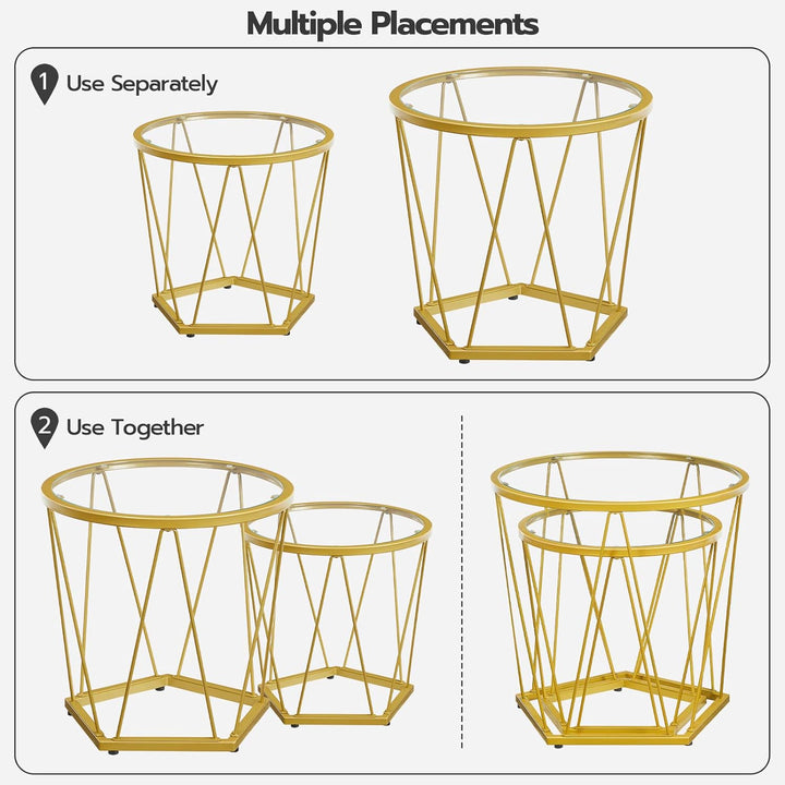 Small Coffee Table Set of 2, Round Coffee End Table, Gold