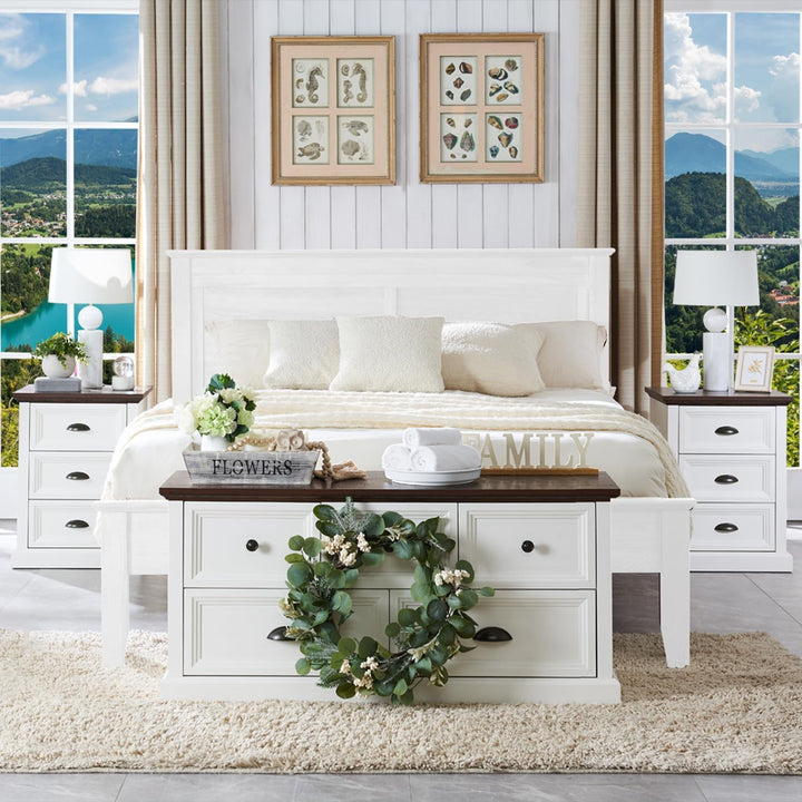 White Nightstand with Charging Station, 3 Drawer End