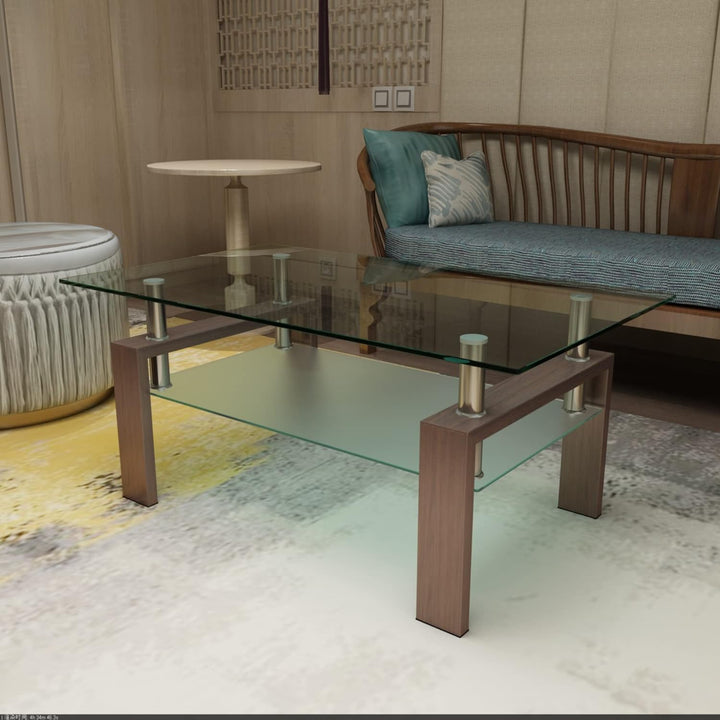 Walnut Glass Coffee Table, Clear Modern Side Tables