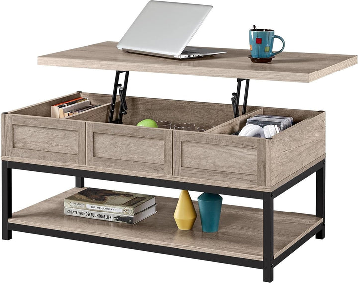 Lift Top Coffee Table with Hidden Compartments, Gray