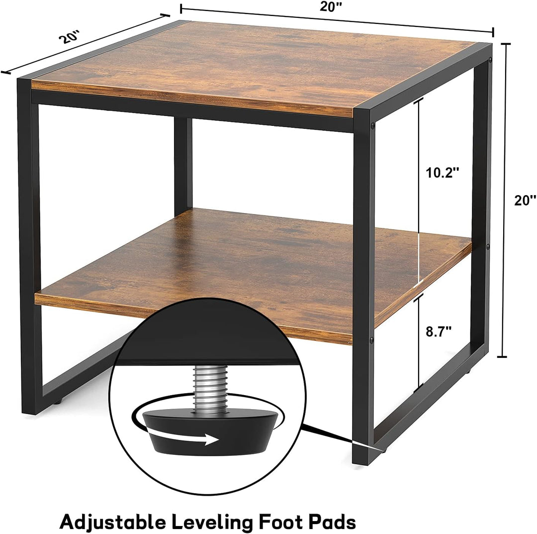 20" Square Side Table w/ 2-Tier Storage, Rustic