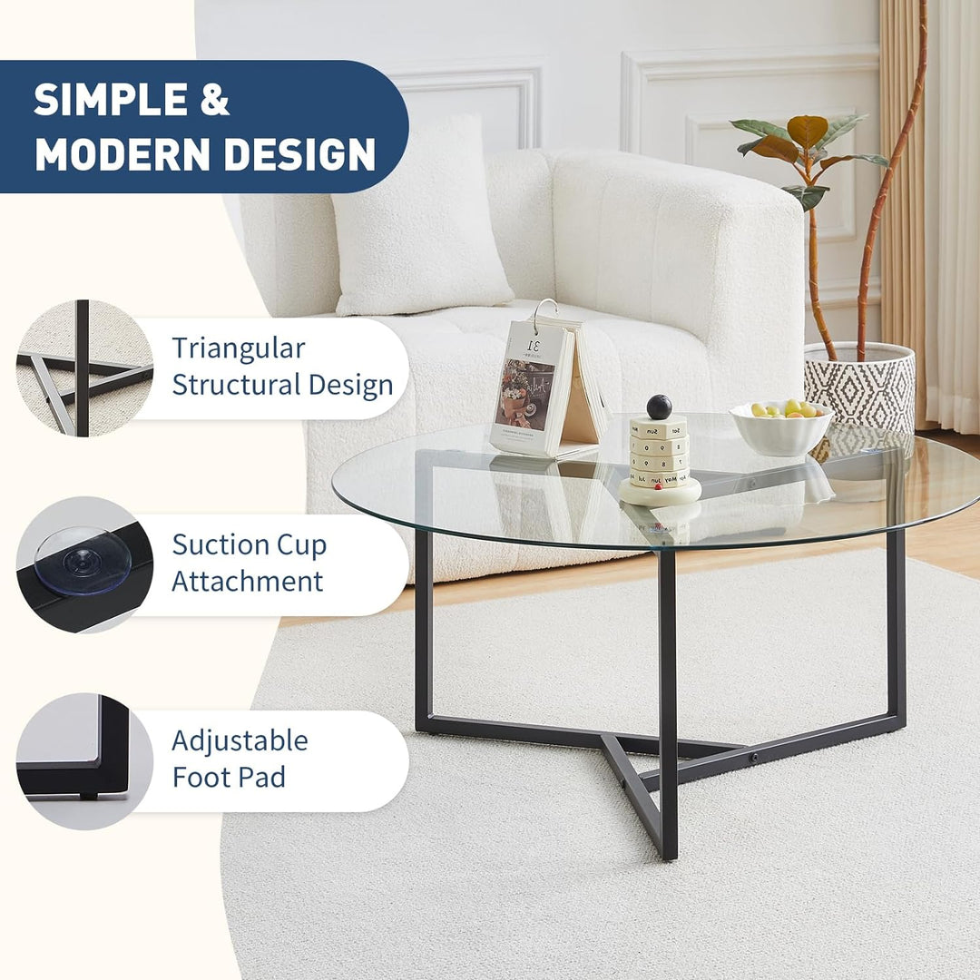 Tempered Glass Coffee Table, Modern Minimalist Accent Table (Transparent)