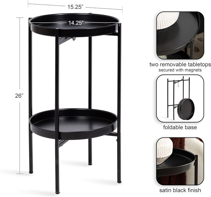 Celia Transitional Round Accent Tray Table, Black