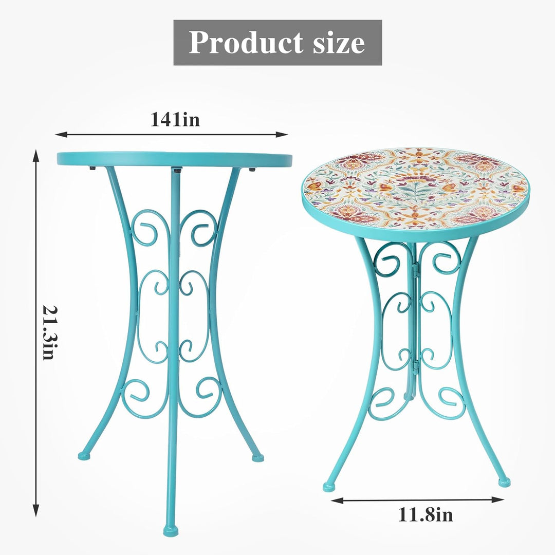 Mosaic Patio Side Table, 14" Round Folding