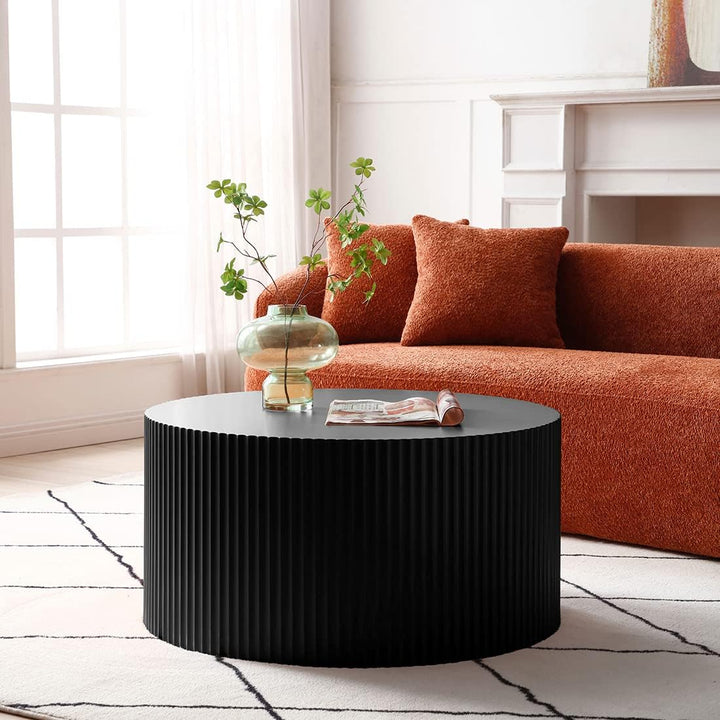 Black Round Coffee Table Set of 2, Modern Drum Coffee Tables (Matte-Black)